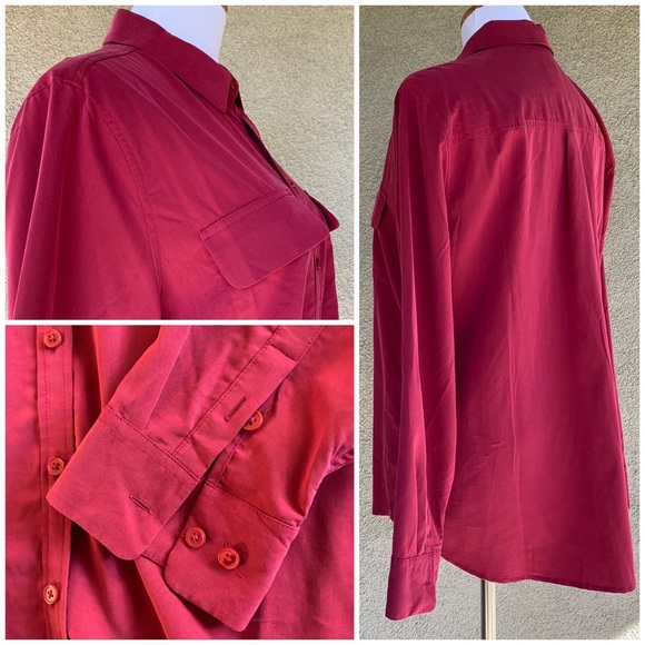 Chico’s Raspberry Red Button Down Shirt Size 12-14 - Picture 3 of 8